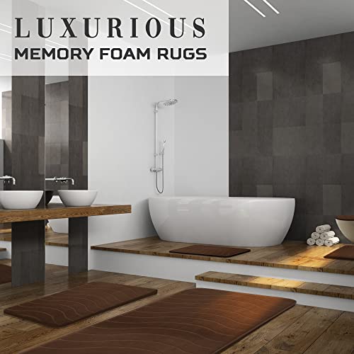 Elvoki Luxury Bathroom Rugs Set 5 Piece - Bath Mats Memory Foam, Toilet Rug Set. Strong Absorbent, Non-Slip, Ultra Soft, Easy To Clean, Brown #TOP7
