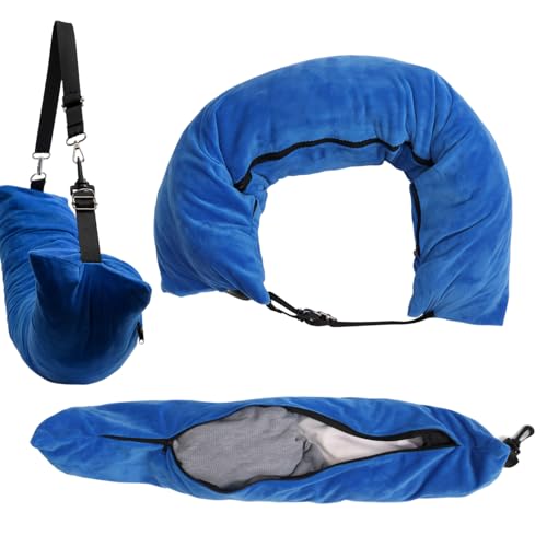 Cojín cervical de viaje, rellenable, cojín cervical de avión con cosas y ropa, cojín cervical para viajes, camping, coche o avión (azul sin relleno)