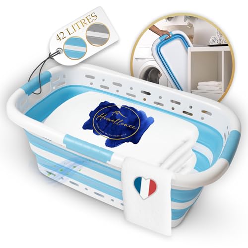 Homellence Corbeille à Linge Pliable 42L avec Trous de Ventilation - Panier à Linge Pliable - Grande Bassine Plastique Portable pour Linge Sale et Propre...
