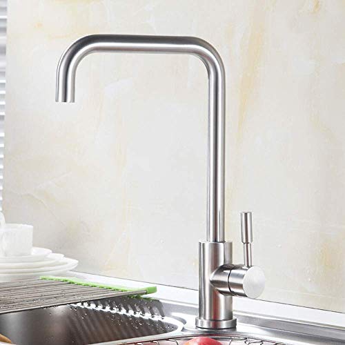 Grifo de cocina de acero inoxidable de una sola etapa, vástago con boquilla giratoria, grifo de cocina moderno de una sola palanca, grifo de filtro de agua potable cepillado (sin plomo, cepillado,