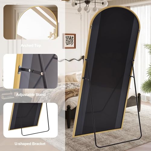 Image of Prywot Full Length Mirror, Oversized 77 inchx38 inch Arched-Top Floor Mirror, Gold