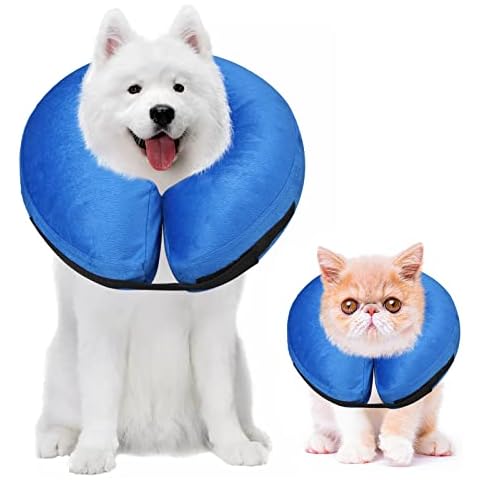 MI CASA Protective Inflatable Collar for Dogs and Cats, Soft Pet Recovery Collar with Adjustable Buckle, Washable Protective Collar for Dogs Cats Surgery Injuries Recovery (Blue, S 7''-10'') Cover