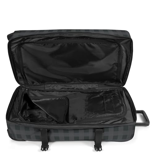 Image of EASTPAK Tranverz L - 121L Large Soft Sided Checked Luggage, Dual Compartments, TSA Lock, Compression Straps & Smooth Inline Wheels, Checker Dark Grey