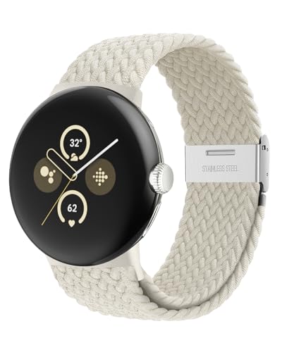 BandRain Stretchy Braided Bands Compatible with Google Pixel Watch Band/Pixel Watch 2 Band for Women Men - Upgraded Connector - Adjustable Elastic Nylon Sport Loop Straps for Pixel Watch 2023/2022