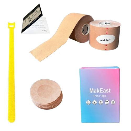 MakEast 2 Rolls Trans Tape for Transitioning Small Size Chest Binding Tape Latex Free FTM Chest Binder with Nipple Covers Ultra Sticky Waterproof & Flexible 2 in X 16.5 ft Espresso