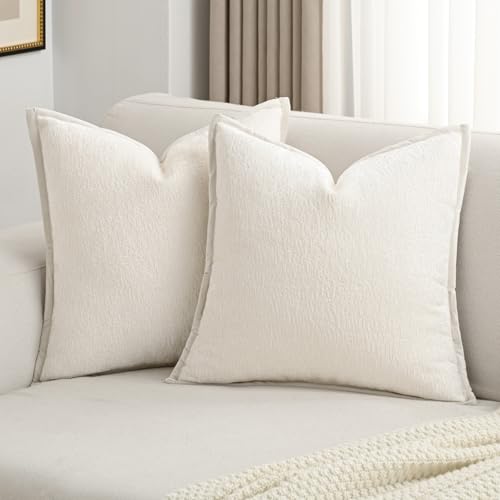 FUTEI Cream White Chenille Throw Pillow Covers 18x18 Inch Set of ...