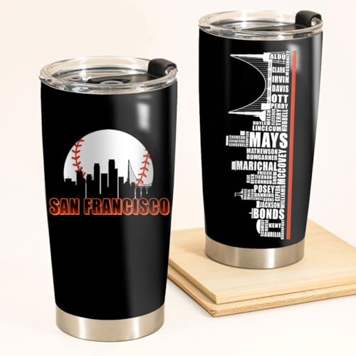 Schian San Francisco City Skyline Legends Baseball Tumbler - Coffee Mug Insulated Tumbler With Lid - Mother's Day, Father's Day, Birthday, Christmas Gifts For Fans - 20 Oz| Stainless Steel