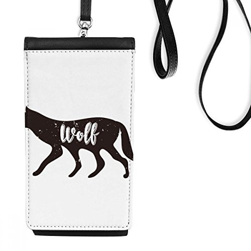 Sac à main suspendu téléphone en faux cuir noir et blanc avec motif loup pour smartphone