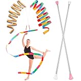 Leyndo 4 Pieces Twirling and Marching Christmas Baton - Standard Stainless Steel Mini Shaft Rod with Rubberized Tips - Complete with Dance Ribbon Streamer (White, Pink,21 Inch)