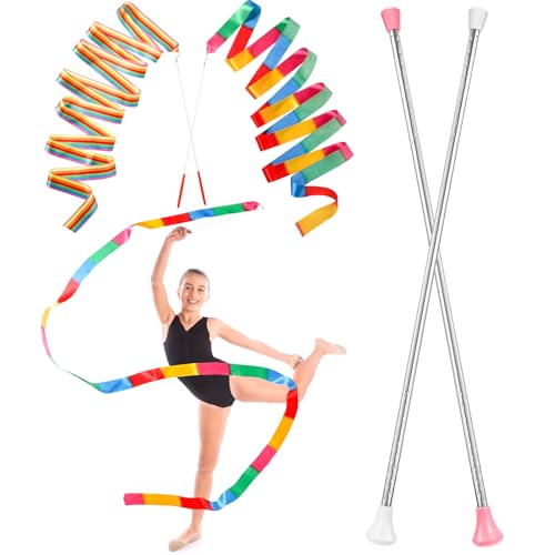 Leyndo 4 Pieces Twirling and Marching Christmas Baton - Standard Stainless Steel Mini Shaft Rod with Rubberized Tips - Complete with Dance Ribbon Streamer (White, Pink,21 Inch)