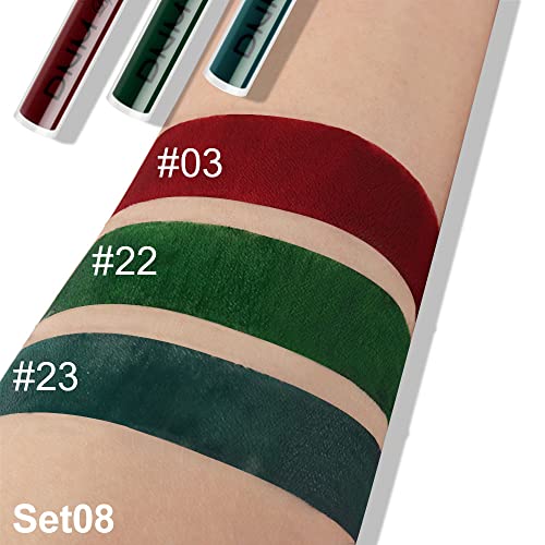 Go Ho Matte Lipstick For Women Lip Gloss Set, 3 Colors Red&Green&Dark Green Liquid Lip Glaze Waterproof Stay Glossy Lipgloss Cream Lip Glaze Nude Lip Tint Stain Makeup #08 #TOP2