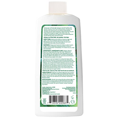 Desert Essence Refreshing Tea Tree Oil Mouthwash - 8 Fl Ounce - Essential Oil Of Spearmint - Reduces Plaque Buildup - Complete Oral Care - Refreshing Taste - Vitamin C #TOP2