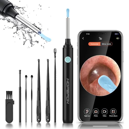 Hopefox Ohrenschmalz Entferner Otoskop, 1080P HD WiFi Ohrenreiniger mit Camera und 6 LEDs Leuchten, Ohr Reinigung für Baby Kinder Erwachsene, schwarz