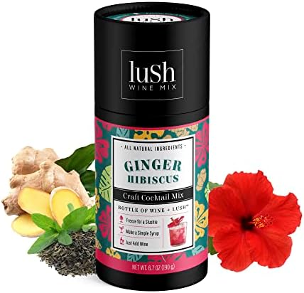 Lush Wine Mix Organic Cocktail Mixers, Drink Mix for Frozen Wine Slushies, Margaritas, Simple Syrup Cocktails - Ginger Hibiscus - 1 Pack