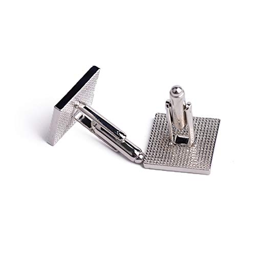 KnBoB Mancuernillas para Hombre Patrón de Rejilla Plateadas miniatura 4