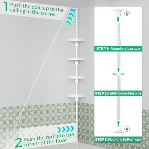 Image of shuang qing 4-Tier Corner Shower Caddy Tension Pole Organizer, White