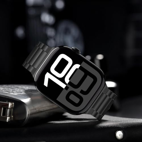 Image of Anlinser Metal Bands Compatible with Apple Watch Band 42mm 41mm 40mm 38mm for Women Men, Stainless Steel Business Strap for iWatch SE Series 11 10 9 8 7 6-1 (Black)