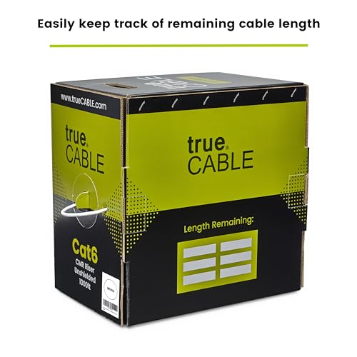 TRUE CABLE Cat6 Riser (CMR), 1000ft, White, 23AWG 4 Pair Solid Bare Copper, 550MHz, ETL Listed, Unshielded Twisted Pair (UTP), Bulk Ethernet Cable
