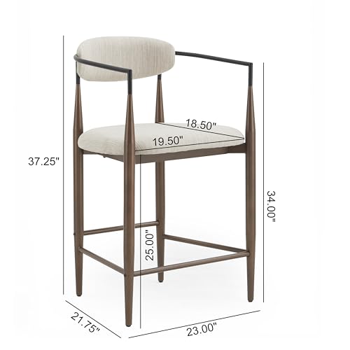 Christopher Knight Home Ebany 25\" Barstools Set of 2, Metal Frame Counter Stool, Upholstered Bar Chair, Curved Back Barstool, Open Design Counter Stool for Kitchen Dining Island Table, Beige+Black