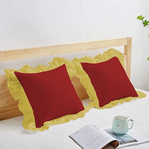 Image of YRM Bedding's Ruffle Beautiful Cushion Cover | Super Soft Elegant Premium Microfiber Frill Cushion Cover Set of 2 (16 inchx16 inch Inches) (Burgundy /Gold)