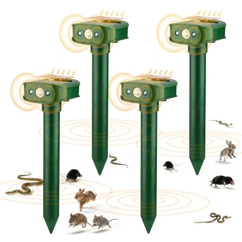 RAYGARD 4 Piezas Ahuyentador de Martas Jardín, 20㎡ Nuevo Vibración Repelente Solar de Ratas con Luz LED, IP45 Impermeable Aullentador de Animales para Ratones Topos Conejos Serpientes