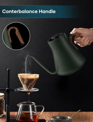 Image of INTASTING Gooseneck Electric Kettle with 1℉ Temperature Control, 0.9 Liter | Fast Heating, Stainless Steel Interior, for Pour Over Coffee, Tea & Boiling Water, Keep Warm, Auto Shut-Off, Hunter Green