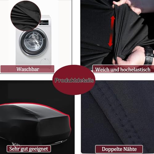 Autoabdeckung Indoor Stretch für 400-450cm Sportwagen Auto Abdeckplane Winter Staubdichte Autogarage Abdeckung Atmungsaktiv Tiefgaragen- und Autoshow-Geeignet (Schwarz + Rot)