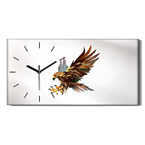 Coloray Uhr auf Leinwand - Schwarze Hände - Segeltuch Dekoration Wand Uhr Ohne Tickendes Geräusc Wohnzimmer Kunst - Tiervogel Eagle Kunst