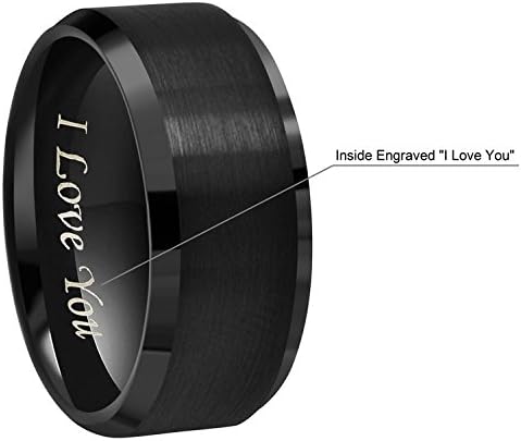 6mm 8mm 10mm Black Tungsten Wedding Band Ring Engraved I Love You Men Women Brushed Finish Beveled Edges Size 4 To 17 - Image 3
