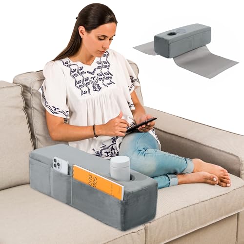 HOMBYS Removable Couch Armrest with Cup Holder High Density Foam Couch Caddy with StorageRemote Holder for Sofa Removable Cover
