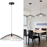 HARPER LIVING Pendant Light, Large Black Pendant Ceiling Lamp with Curved Metal Threads Shade, Adjustable Height, Hanging Light fixtures for Kitchen Island Dining Room Living Room, 80cm Diameter