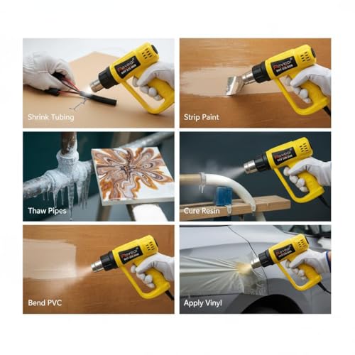 Image of 2000W Hot Air Heat Gun, 2-Mode Adjustable Temperature, Heavy-Duty, Red, for Shrink Wrapping, Paint Removal and Soldering (YELLOW)