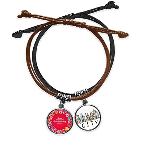 Bracelet Saint-Valentin cœur d'amour rouge avec chaîne de main en corde et cuir Sidi