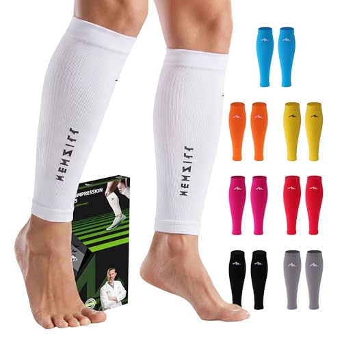 NEWZILL Calf Compression Sleeve for Men & Women | Footless Compression Socks for Shin Splint Relief, Varicose Veins | Perfect Leg Sleeve for Running, Travel, Nursing, Work, Fitness (L/XL White 1Pair)