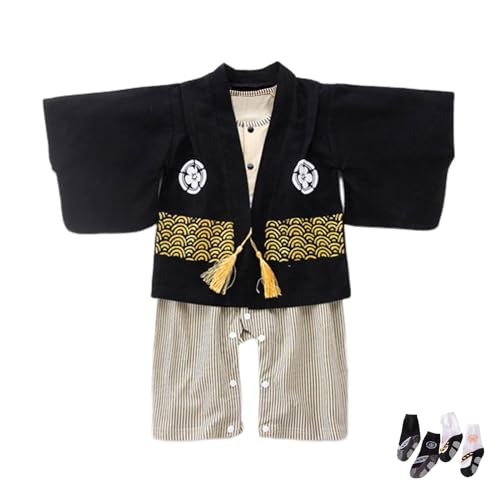 KRUIHAN Kimono Japonés Ropa De Bebé Buzo Bebe Disfraz Bebe Body Bebe Recien Nacido Kimono Japonés,Negro,con 2 Pares de Calcetines,90(18-24 Meses)