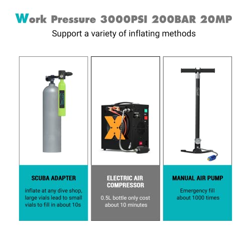 Chikadiv C300 Mini Scuba Tank Refillable Oxygen Cylinder With 0.5 L Capacity Scuba Tank With 5-10 Minutes Underwater Diving Gear For Diver Portable Diving And Snorkeling Equipment A1 Black B3 Black #TOP4