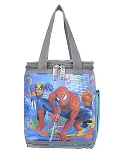 NK Polyester Waterproof Spiderman 3D Printed School Lunch/Tiffin Bag (Sea Green)