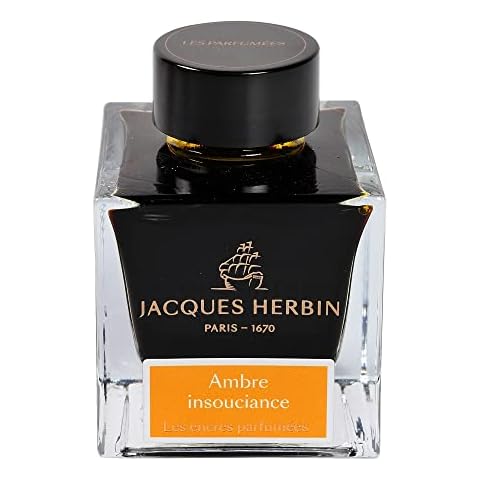 Jacques Herbin - Ref 14741JT - Scented Ink for Founrain Pens & Rollerball Pens - Ambre Insouciance / Amber Carefree - 50ml Bottle - Jacques Herbin Prestige Collection Cover