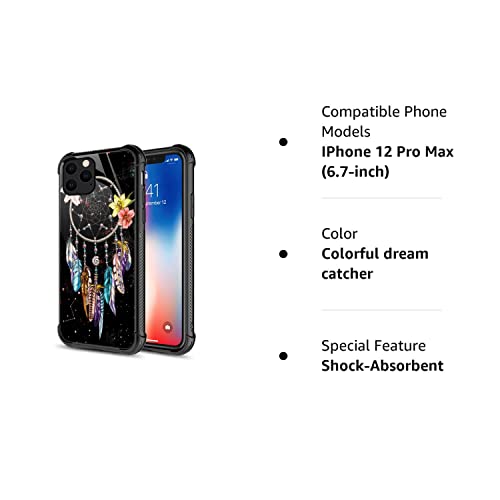 Iphone 12 Pro Max Case, Colorful Dream Catcher Iphone 12 Pro Max Cases For Girl Boys Organic Glass [Anti-Scratch] Fashion Cute Pattern Design Cover Case For Iphone 12 Pro Max 6.7-Inch Colorful Catcher #TOP6