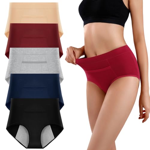 Culottes menstruelles en coton mi-taille lot de 5 avec pochette étanche