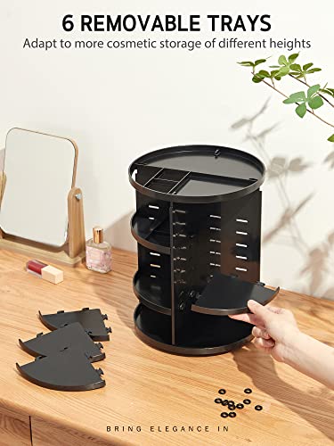 Syntus 360 Rotating Makeup Organizer, Diy Adjustable Bathroom Makeup Carousel Spinning Holder Rack, Large Capacity Cosmetics Storage Box Vanity Shelf Countertop, Fits Makeup Brushes, Lipsticks, Black #TOP4