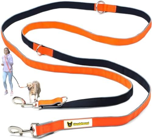 Hundefreund Multifunctional Dog Leash (6 in 1) Adjustable Length 10 ft Multipurpose for Medium and Large Dogs, Convertible Hands Free, Crossbody, Over Shoulder, Double Dog Leash with Multifunction