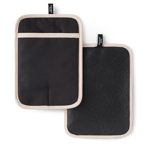 Kate Spade New York Spade Flower Soft Silicone Pot Holder 2-Pack Set, Heat Resistant, Flexible Non-Slip Silicone Grip, Black/Ivory, 7"X10"