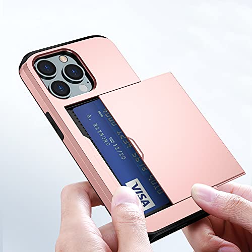 FESEEN iPhone 13 Pro 6.1 Case, Heavy Duty Protection Hybrid Cover Case ID Credit Card Holder Design for Apple iPhone 13 Pro 6.1 - Rose Gold
