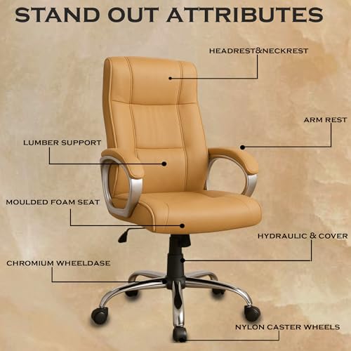 Image of Vista Ergonomic Leatherette Boss Chair for Office | High Back Revolving Chair for Home, Office, Study & Gaming | Height Adjustable Office Chair in Crome Base | 1pc (Khakhi)