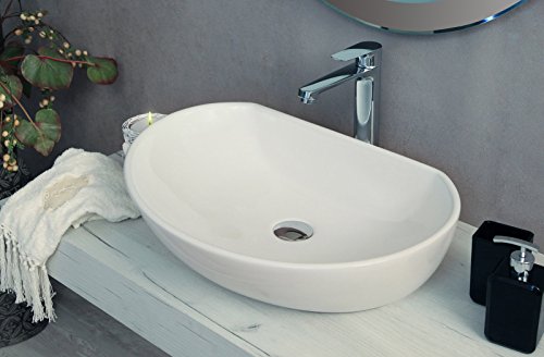 Yellowshop - Lavabo Da Appoggio Cm 60 x 41 Bacinella Lavandino Lavello In Ceramica Bianco Sanitari Bagno Design Moderno Modello Ambient
