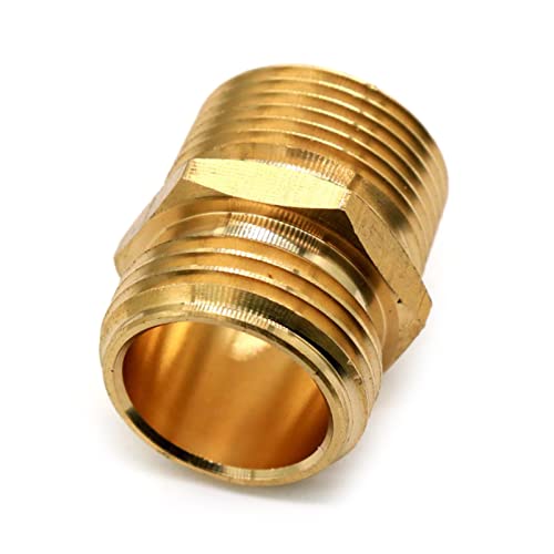 YS0911 2pcs 3/4 Inch Solid Brass Garden Hose Adapter Double Male Quick Connector Heavy Duty Male To Male Hose Fitting Adapter Garden Hose Connector Repair, Gold