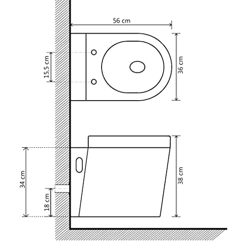 Atlojoys Wandmontierte Toilette, Spülrandlose Toilette, Dusch-WC, Wand-WC, Tiefspül-WC, Keramik Schwarz – Bild 8