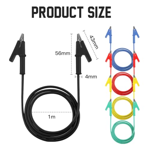 5 Stück Doppelendige Krokodilklemmen Messleitungen, Flexible Kupferkabel, 15A Prüfkabel mit Isolator-Schutz, für Multimeter, Elektrische Tests