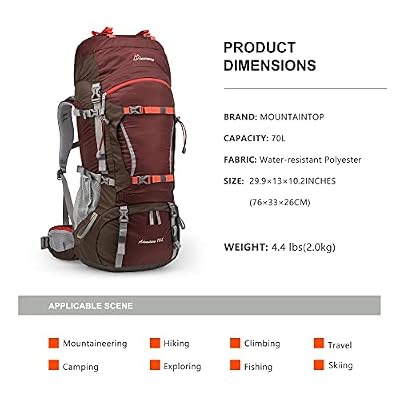MOUNTAINTOP 70L Internal Frame Backpack with 3L Hydration Bladder